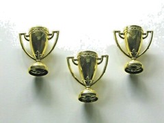 Mini Trophies in Gold Plastic Miniature 2 1/2″ Tall for Kid Awards Favors Spoofs