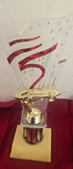 Vintage Trophy Race Car Gold Plastic 10.25″ Tall