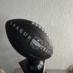 Custom Fantasy Football Champion Trophy, Blk Plastic Topper & Column, Wood Base