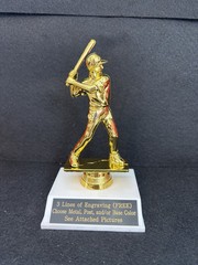 Baseball Batter Trophy. (Please See All Photos)