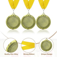 3Pcs Award Medal 1st Prize Winner Award Medal with Yellow Ribbon Gold