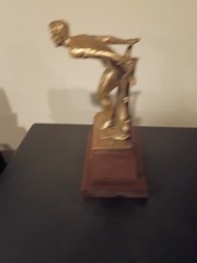 Vintage Large Swimming Champion Trophy Wooden Base Kiwanis International 1963