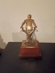 Vintage Large Swimming Champion Trophy Wooden Base Kiwanis International 1963