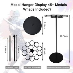 Medal Hanger Display Rotating | Wall-Safe Tabletop Running Stand Black