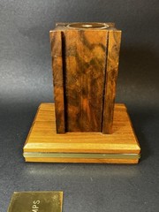 Vintage 1970s Wood Trophy Base with Metal Trim 4.5″