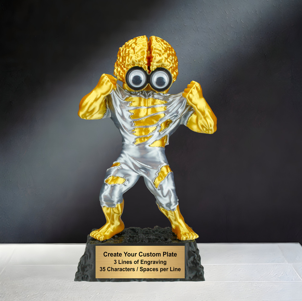 Custom Engraved Golden Brain Monster Trophy | 3D Monster for Fun & Recognition