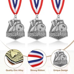 Bowling Game Silver Award Medals with Neck Ribbons Silver