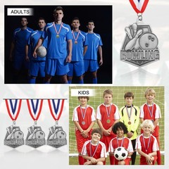 Bowling Game Silver Award Medals with Neck Ribbons Silver