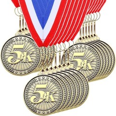 5K Race Medals 100 Pack Gold Award Medals w/ Neck Ribbons 2″