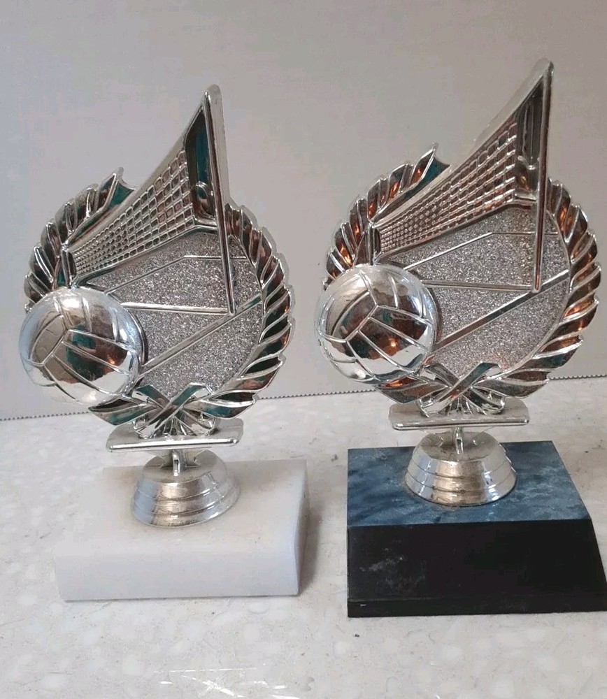 Two Unisex Volleyball Trophies 5 3/4″ Tall Silver Color Pre-Owned