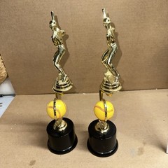 New Softball Trophies 12.75” tall- Lot of 2 ball will spin by hand.