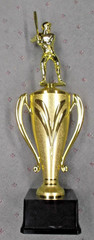 giant male baseball trophy award gold cup gloss black block base champion