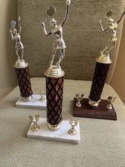 Lot of 3 Vintage Female Tennis Trophies Marble & Wood Base Toppers Mid Century