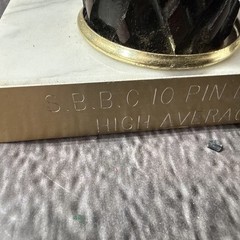2 Vintage Men’s Bowling Trophy w/Marble Base Gold Wood 7″ 10 Pin Texas