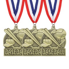 3 Pcs Baseball Court Print Gold Award Medals with Neck Ribbons, Gold