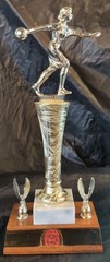 Vtg MCM Mid Century Decor Woman In Dress Bowling Trophy Statue Wood Marble 11.5″