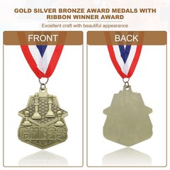 Chess Tournament Gold Award Medals with Neck Ribbons, Gold