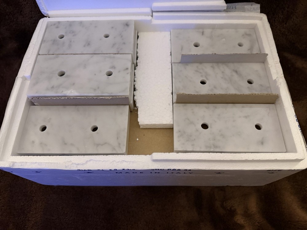Lot of 8 NEW Italian Marble Trophy Bases Pre-Drilled Holes White