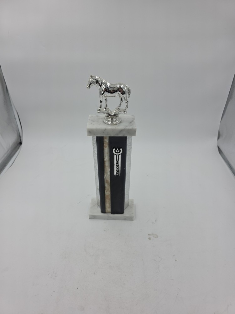 VINTAGE 1985’s HORSE SHOW TROPHY 14″ Marble Black And Silver