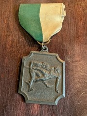 Vtg Wrestling Award Medal Ribbon Green & White 60s 70s Wrestling Pendant Award