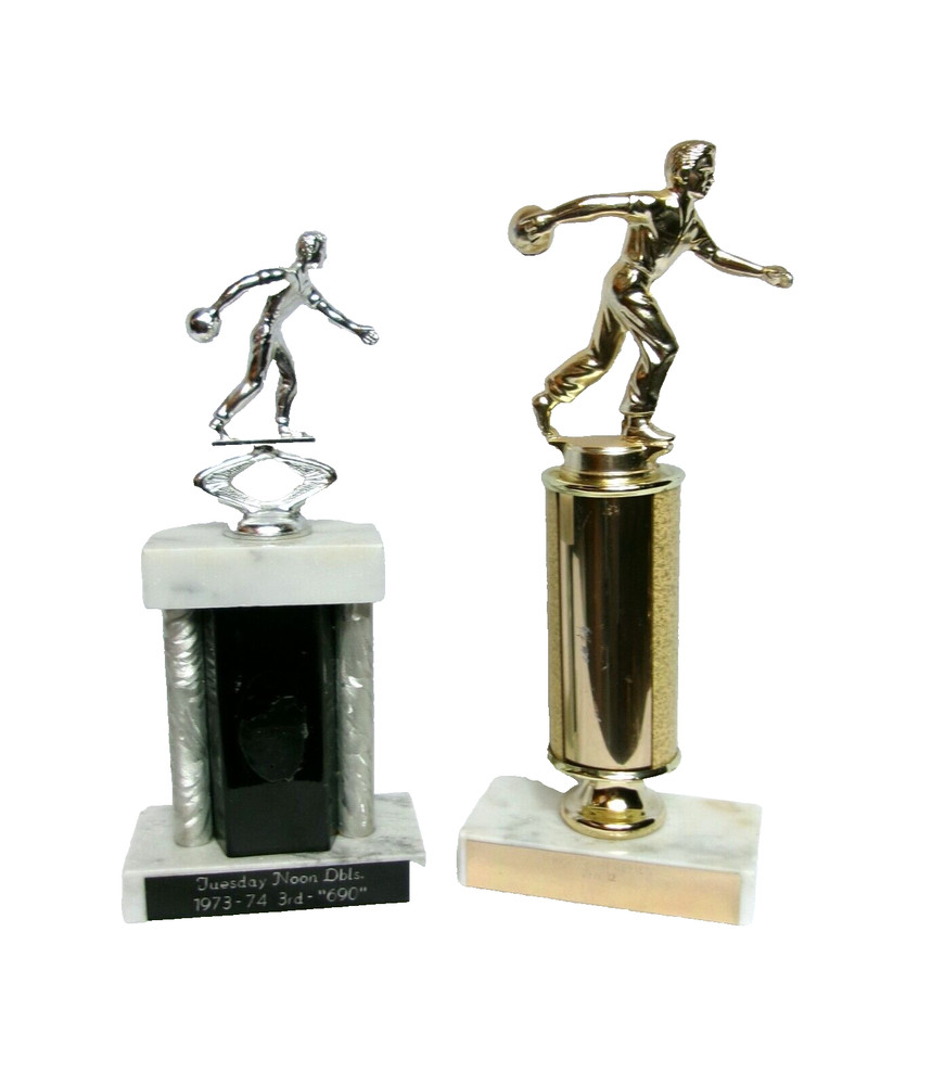 Lot/2 – 70’s Vintage Men’s Bowling Trophies, Marble and Gold & Silver-Tone Metal