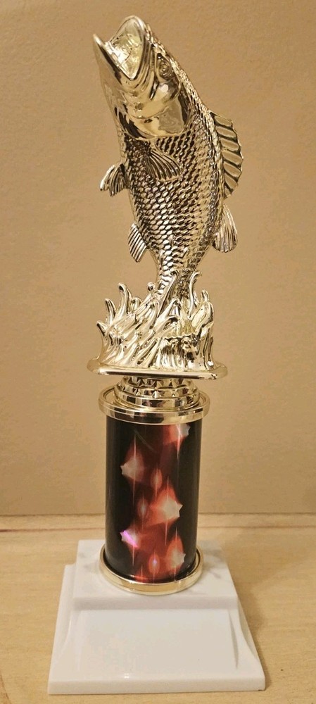10″ Fishing Trophy, Bass Trophy, Free Engraving, Red/ Black Column