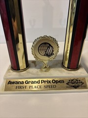 Vintage Awana Grand Prix Open First Place Speed Trophy 16” Tall
