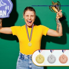 3 Pcs 2″ Metal Award Medals for Sports, Brown (Trophy Style)