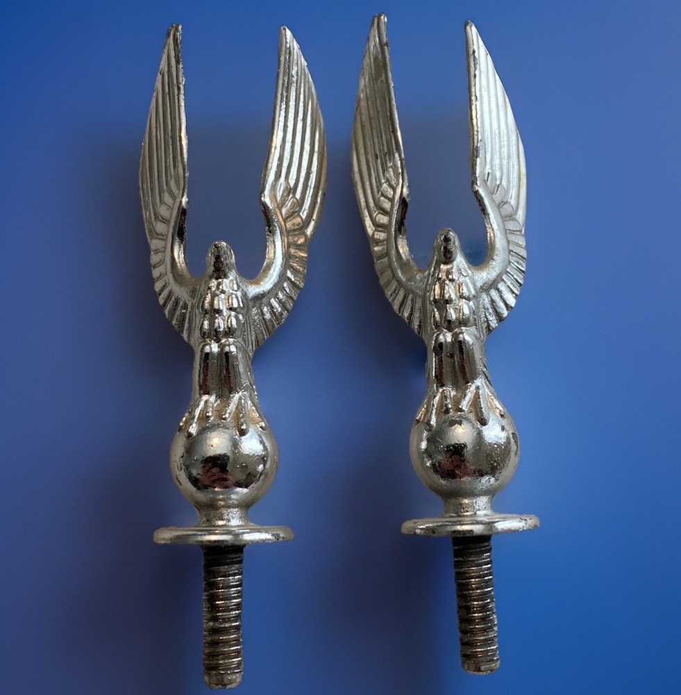 Vtg Pair Silver Metal Eagle Trophy Toppers Screw On Parts 3”