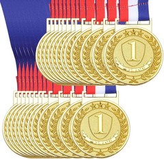 Gold Winner Award Medals w/ Red White Blue Ribbons – Set of 24 – 2 Inch