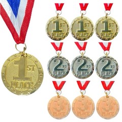 9 PCS Gold Silver Bronze Medals 2-inch 1st 2nd 3rd Place Awards with Ribbon