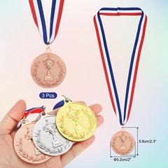 3 Pcs 2″ Metal Award Medals for Sports, Brown (Trophy Style)