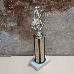 Vintage Baseball Trophy Hat Mitt Ball Bat Sports Award White Marble
