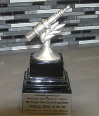 TROPHY SPARK PLUG BLACK MABLE BEST OF SHOW CORVETTES ON GULF HARLEY DAVIDSON