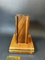 Vintage 1970s Wood Trophy Base with Metal Trim 4.5″