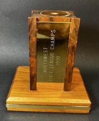 Vintage 1970s Wood Trophy Base with Metal Trim 4.5″