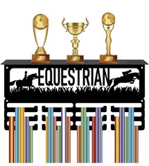 Black Medal Holder Award Shelf Display With 12 Hooks, Horse