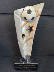 8 1/2” Soccer Banner Resin Trophy (Please See All Photos)