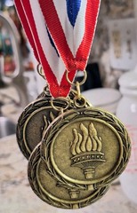 Torch LX Sports Medal Lot 3 Finishes Red Wh Bl Grosgrain Neck Ribbon Ct 29 USA