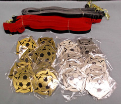 10 Silver and 8 gold Award Medals – 2″ – black/red drape – Team Pack Soccer 18pc