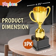 Playbees Fun Gold Plastic Trophies – 3 Pack – 7 Inch – Award 7 Inches,