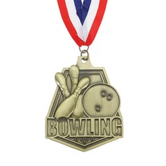 Bowling Game Gold Award Medals with Neck Ribbons, Gold
