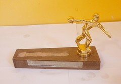 Bowler Male Trophy Vintage Wood Base Metal Topper READ Description Free Shipping