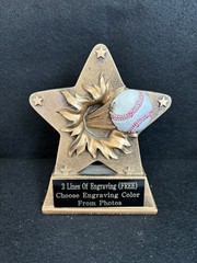 5 1/4” Star Burst Resin Baseball Trophy (please See All Photos)