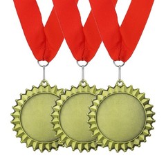 3Pcs Award Medals, 1st Place Winner Medals with Red Ribbon, Gold