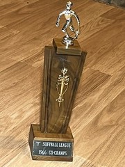 Vintage 1966 Softball YMCA Trophy 13.5” Wood Championship Award Metal Topper