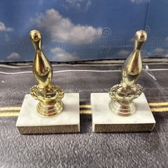 2 Vintage 1967 Bowling Trophy w/Marble Base Gold 5″ 10 Pin Texas