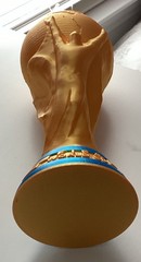 11in Gold Soccer World Cup Style Trophy Replica Figurine, Plastic, Gold Stand