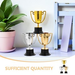12Pcs Reusable Plastic Mini Sports Trophies Gold Silver Bronze for School Events