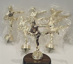 Karate Gold Plastic Trophy Toppers 4″ Tall – Lot of 6- NEW !!